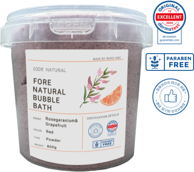 포레 천연 거품 입욕제 로즈제라늄/자몽, 1개, 800g