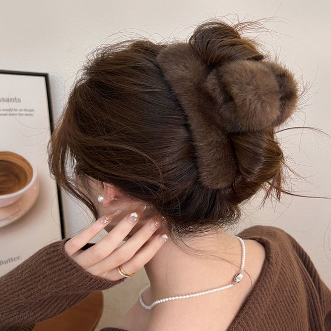 더있쏘 밍크 퍼 헤어 털 고급 머리집게 핀