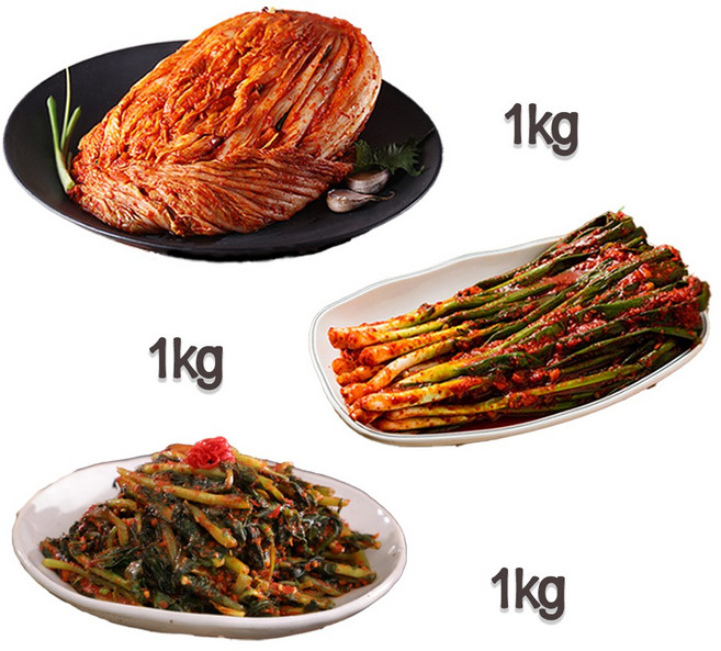 찬우물 신선김치세트 3kg (포기김치 1Kg + 파김치 1kg + 열무김치 1kg)