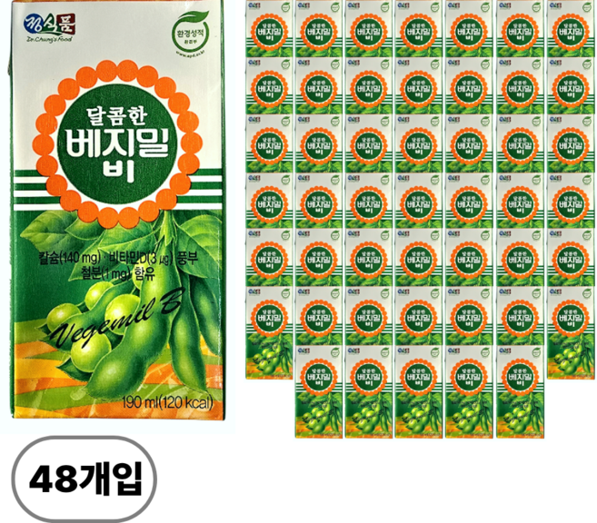 베지밀 비 달콤한 두유, 190ml, 48개
