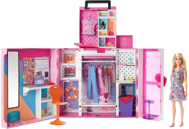 마텔 MATTEL 바비Barbie 드림 옷장 파티도 일도 즐길 수 있는 물건이 가득한 2층짜리 방 갈아 입히는 인형 하우스 돌 액세서리 포함 3 살 선물 HGX57, 1개, 상세페이지 참조