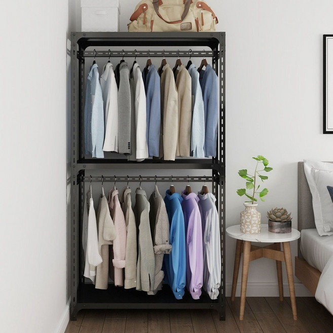 角鋼材質 簡易衣櫃 衣櫥 兒童衣櫃 收納架, C 款 3層層板+2根掛桿,80*40*180cm