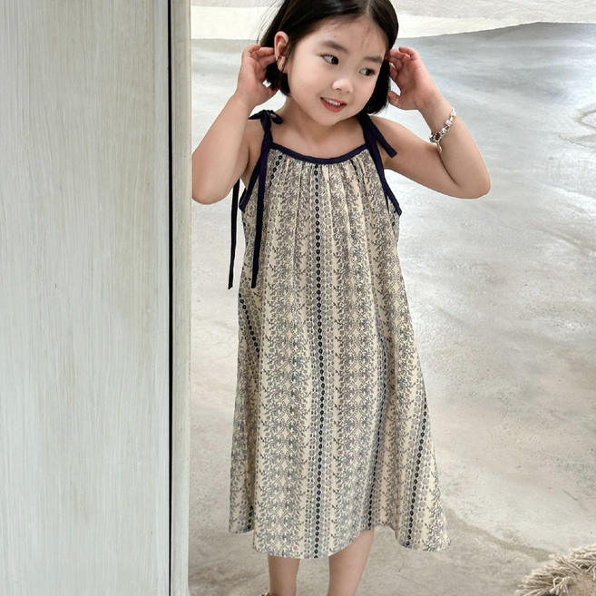 바캉스코튼롱원피스 키즈 유아동 여아 면 끈나시 여름원피스