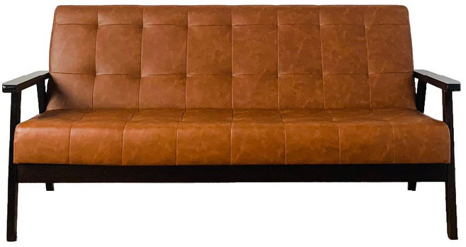 JUSTBUY 加大空間三人沙發床 實木復古奧維堡懶人沙發躺椅, 防水皮革-淺棕色