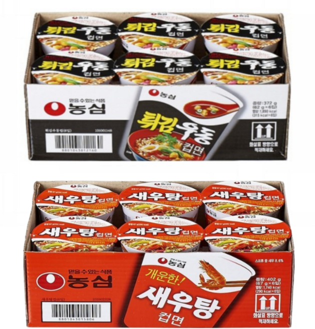 농심 새우탕 작은컵 + 농심 튀김우동 작은컵, 12개