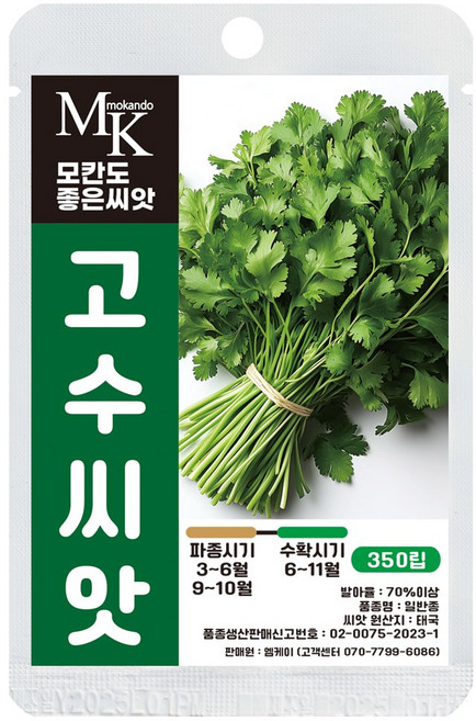 모칸도 좋은씨앗 고수 씨앗 일반종 350립 잎줄기 채소 씨앗, 1개