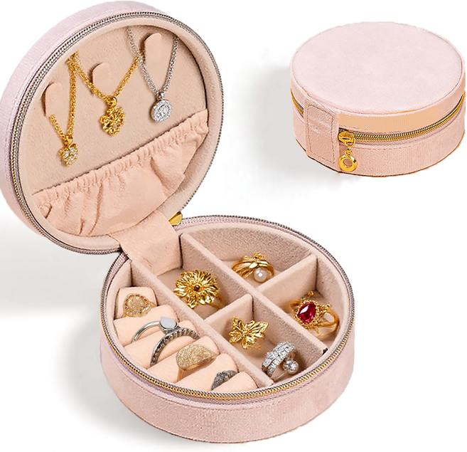 개학 시즌 기숙사 용품 악세사리 수납 케이스 원형 벨벳 휴대용 보석 정리함 액세서리 미니 정리함 결혼 선물용 X-SPSNH7233
