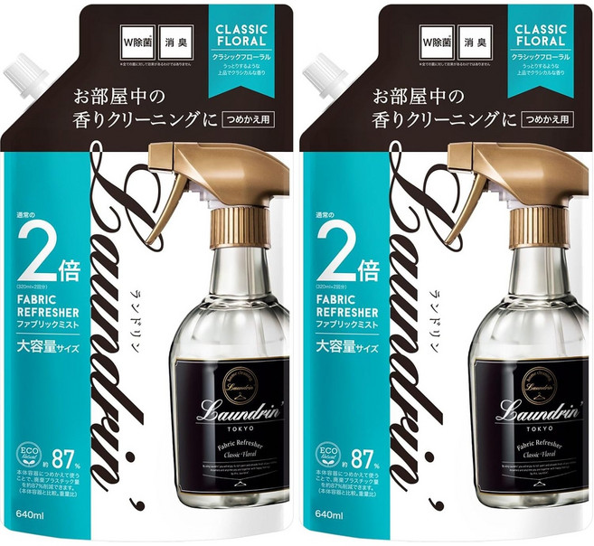 란도린 패브릭 미스트 섬유 탈취제 클래식 플로랄 리필, 640ml, 2개