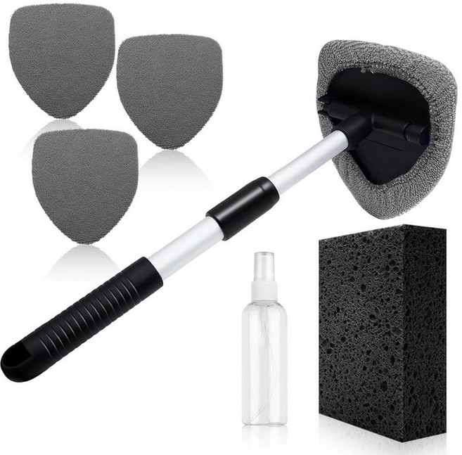 Spunspon 윈드실드 클리너 툴 57.1cm22.5인치 L - 확장 가능한 핸들 및 극세사 패드 4개 두꺼운 대형 워시 스펀지가 있는 자동차 내부 외부 창문 청소 키트 가, 회색