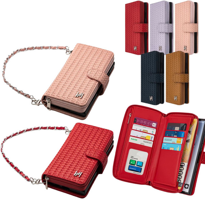 갤럭시S24울트라 SM-S928N 맞는기종 핸드폰 케이스 (하이클릿h) 지퍼수납 카드지폐포켓 손목스트랩 가죽 지갑형 (브잇츄) 다이어리 휴대폰 커버