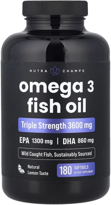 뉴트라챔프 오메가3 피쉬 오일 레몬 1200mg 소프트젤 180정, 5개 - 쿠팡