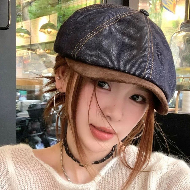 여성 베레모 사계절 데일리 여자 헌팅캡 캐주얼 봄 가을 베레 팔각모자 빈티지 빵모자 데님 패치 화가모자 WXY