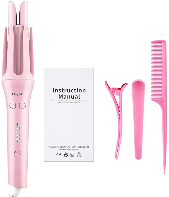 CkeyiN 자동 회전 세라믹 헤어 롤러 전문 컬링 다리미 컬링 완드 헤어 웨이브 32mm, 01 EU, 02 Pink