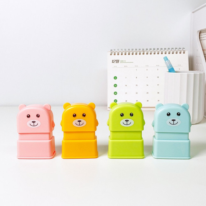 [요즘디자인] 주문제작 의류겸용 곰돌이 스탬프, 연두/의류검정, K04