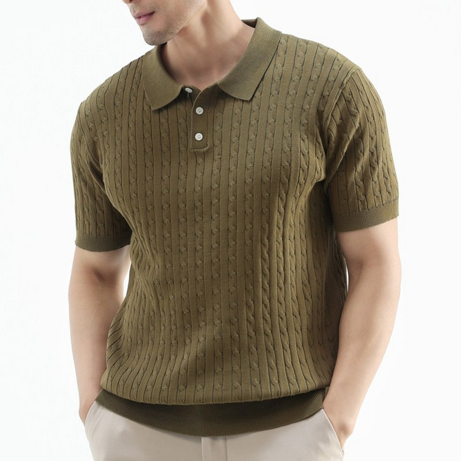 글리멜로 여름 남자 꽈배기 니트 카라 반팔 티셔츠