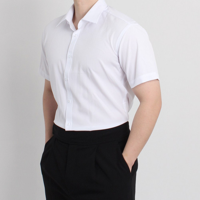 메노모소 슬림 머슬핏 남자 반팔 화이트 셔츠 캐주얼 정장 여름 빅사이즈 셔츠 3061