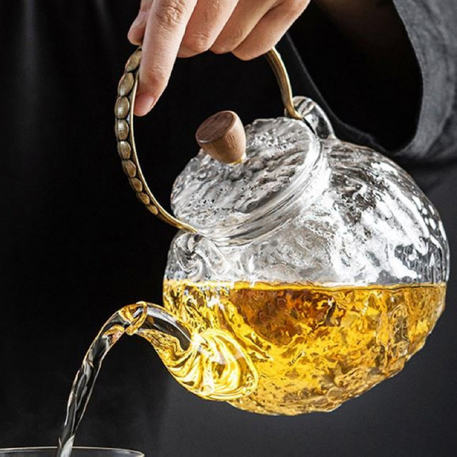 티팟 플리츠 고급 감성 주전자 주름 티포트 내열유리 프리미엄 예쁜 디자인 인테리어 대형, 1개