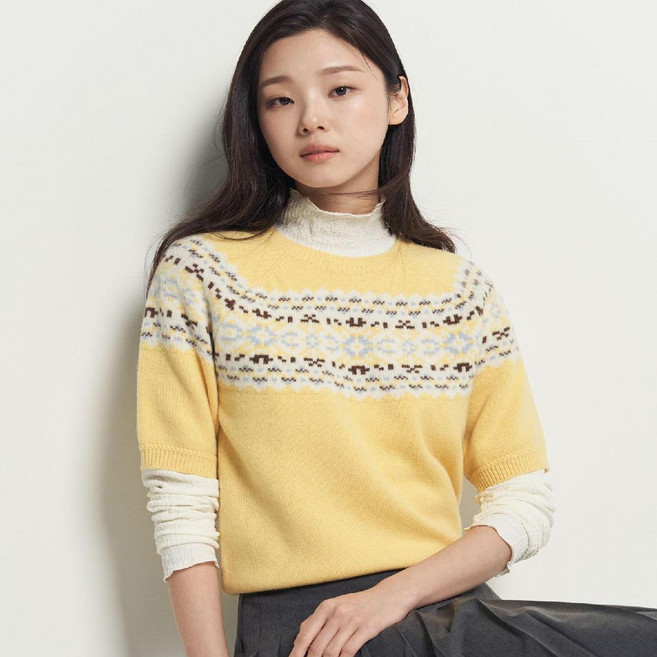 빈폴 레이디스 페어아일 반소매 풀오버 - 옐로우BF5951C05E