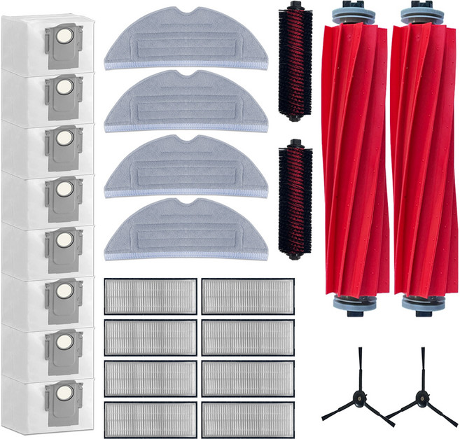 올데이컴퍼니 로보락 S7 Maxv Ultra Max Ultra 호환 로봇청소기 소모품 물걸레 더스트백 세척 브러쉬 필터 사이드 걸레 먼지봉투 세트, 2개, 13개 set