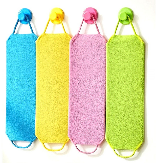 미소라인 때밀이 등 샤워 타올, 1개, 4매, 노랑+분홍+형광+파랑