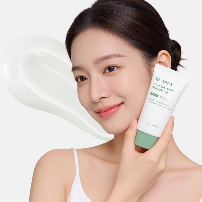 헤아림 저자극 미백 시카 판테놀 나이아신아마이드 선크림 SPF50+ PA++++ 수분 보습 썬크림 선블록 비비크림 여성 남자 어린이 주름개선 기미 잡티 색소 완화 광채 선세럼, 1개, 55ml