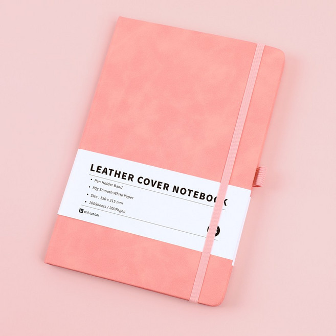 어니우니 A5 가죽 회사 업무용 노트 하드커버 만년 다이어리, 핑크