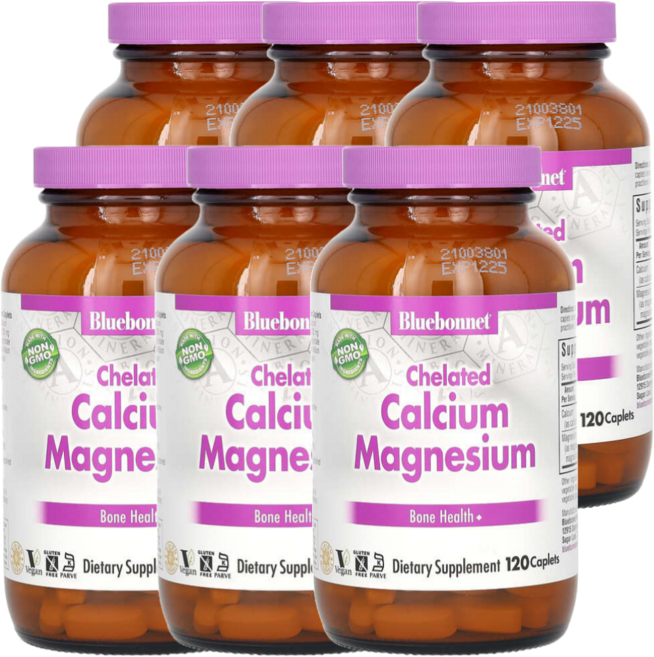 블루본넷뉴트리션 킬레이트 칼슘 마그네슘 캐플렛 120정, 6개
