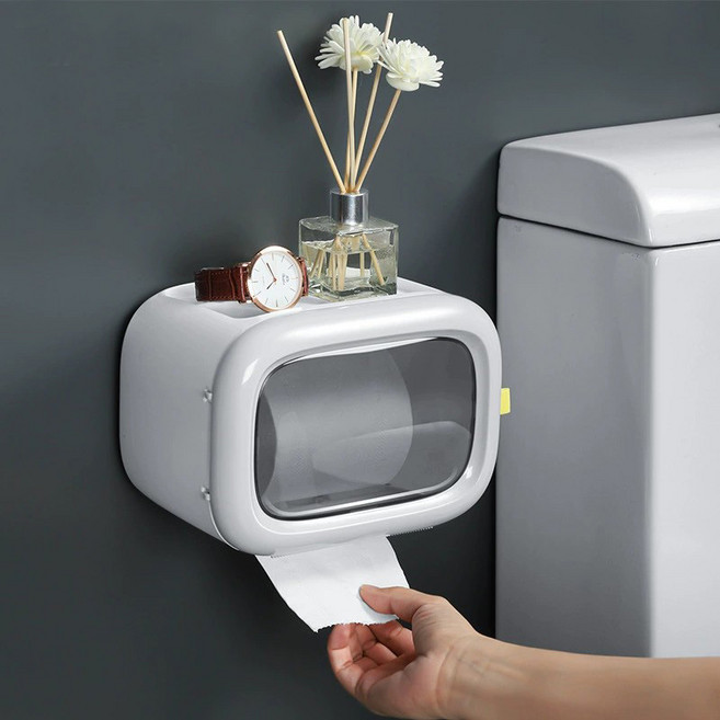 레디박스 편리한 방수 무타공 화장실 욕실 선반 티슈케이스, 1개, 화이트