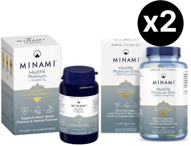 MINAMI MorEPA Platinum 오메가3 60캡슐 x2팩 비타민D3 미나미 모어EPA 플래티넘, 60정, 2개 - 쿠팡
