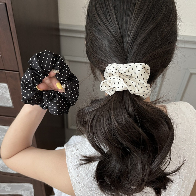 [2개 세트] 러블리 도트 곱창 머리끈 헤어 스크런치