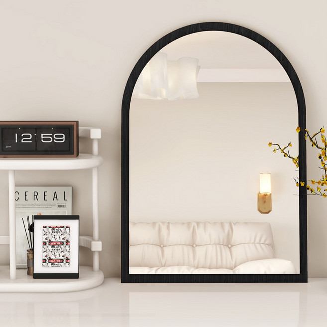 OSTB 레트로 탁상 거울 화장대 스탠드 벽걸이 원목 우드, 블랙