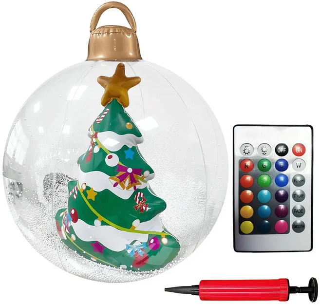 60cm PVC 대형 크리스마스 풍선 공 24인치 라이트 업 크리스마스 풍선 공 야외 크리스마스 트리 장식 공 장, 01 24 inch, 04 22