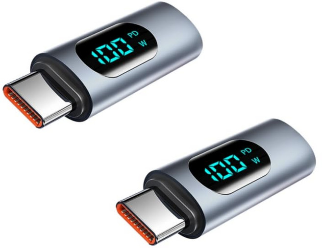 YFFSFDC USB Type C 변환 어댑터 LED 와트 스크린 표시【2개 세트】