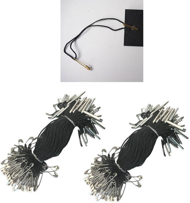 옷핀라벨 택끈 라벨끈 택고리 의류 실고리핀 포장끈 200개, 실버블랙