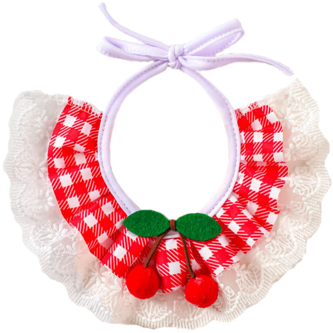 개인싸 강아지 케이프 악세사리 체리 체크 레이스 케이프, 1개