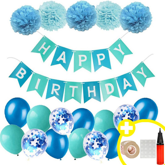 생일파티 용품 풍선 파티용품 생일 가랜드 발표회 인생샷 포토존 연출템 5옵션 생일축하 파티용품 [에브리띵스마일] 1037, 1세트, 블루