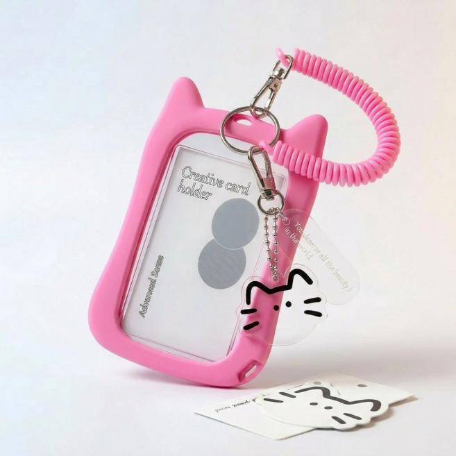 블리버킷 포토카드 키링 케이스 스프링 카드홀더, 1개, 핑크