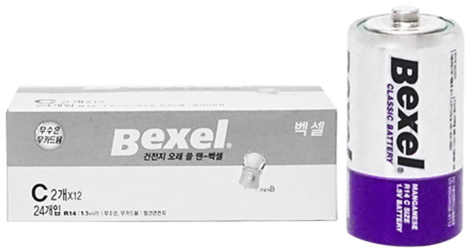 벡셀 망간 C 건전지 2알 R14 C형 배터리, 2개, 2개