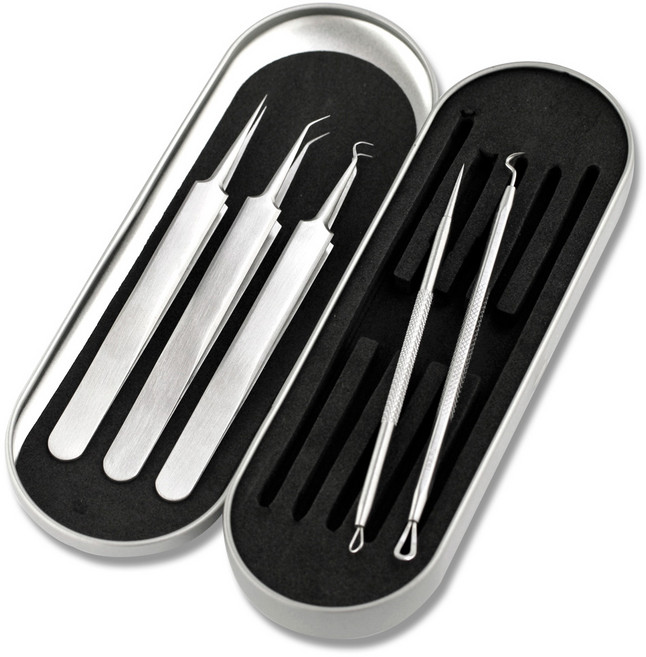 의료용 여드름압출기 세트 피지제거기 블랙헤드제거 피지제거 핀셋, 03. 피지제거핀셋7종 C세트(5pcs)