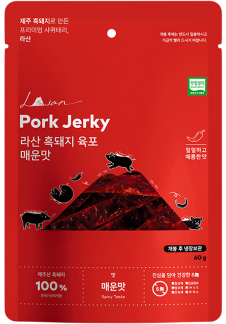 [LASAN] 라산X프롬제주 제주 흑돼지 육포, 1개, 60g, 매운맛
