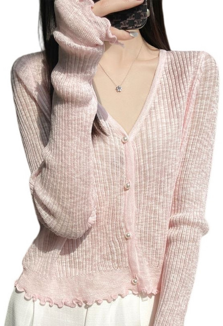 지니우우 진주단추 포인트 여름간절기 가디건 J0041A