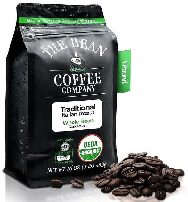 The Bean Coffee Company Il Chicco전통 이탈리아 로스트 다크 원두 커피 473.2ml16온스 백 230146, 16 Ounce (Pack of 1), Traditional Italian Roast, Dar