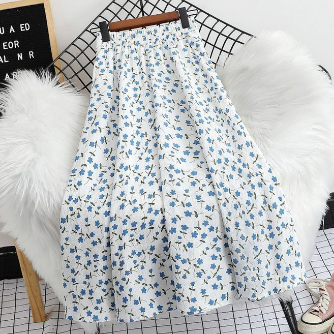 쉬폰 플라워 하프 스커트 여성 여름 시원한 레터링 슬림핏 밴딩 군살커버 하이웨스트 예쁜 치마