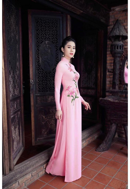 奧黛旗袍 修身禮服連衣裙 荷花兩件套