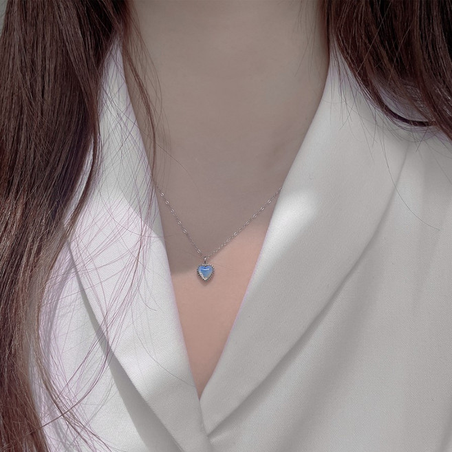 Be mine 써지컬스틸 오팔 하트 목걸이 (2color)