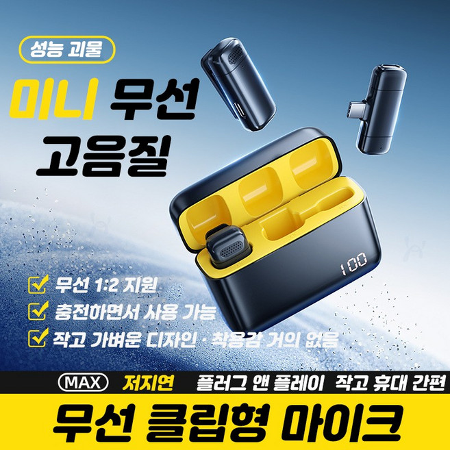 Raniz Type-C 충전케이스 무선마이크 1:2 핀마이크 LED 배터리표시, 블랙, K6