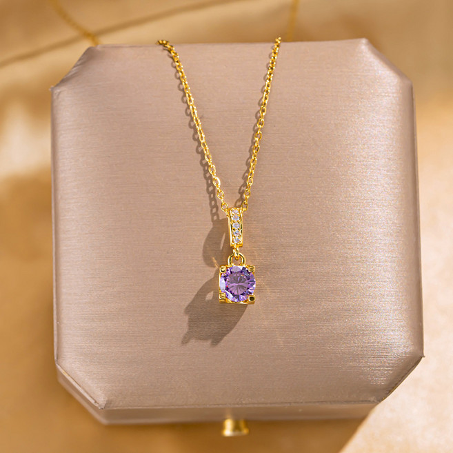 Youmi 14K 도금 퍼플 큐빅 포인트 여성 목걸이 데일리 선물 추천 TJM-001