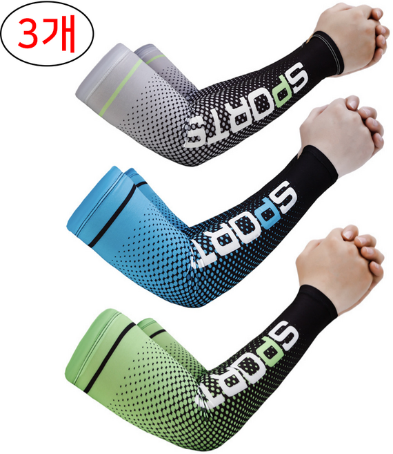 뉴에잇 시원한 데일리 쿨 팔토시 3p, 1세트, 블랙 , 블루, 그린