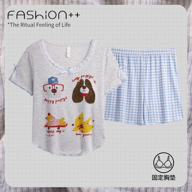 家居服套裝 自帶胸墊 莫代爾涼感夏季薄款