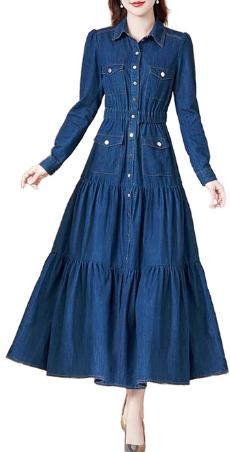 셀럽당 데님 원피스 여 봄가을 날씬해 보이는 롱스커트C01103